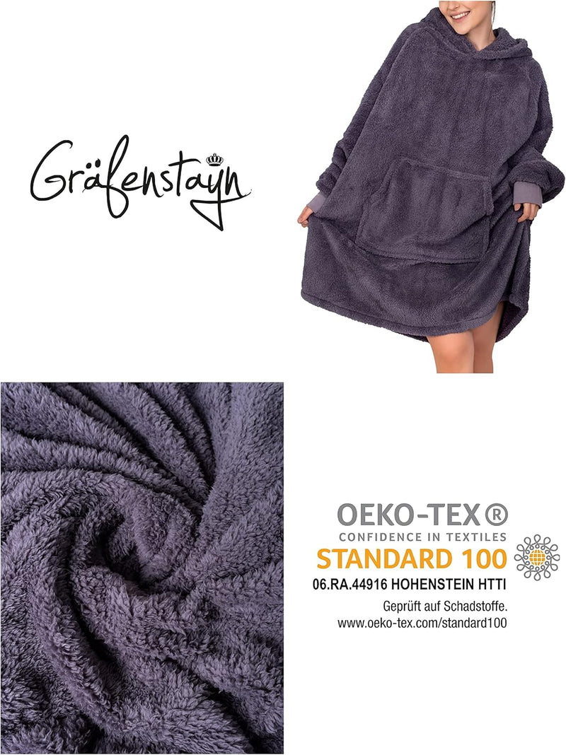 Gräfenstayn® Flauschige Sherpa Hoodie Decke mit Ärmeln & Kapuze - Öko-tex Standard 100 - tragbare Ku