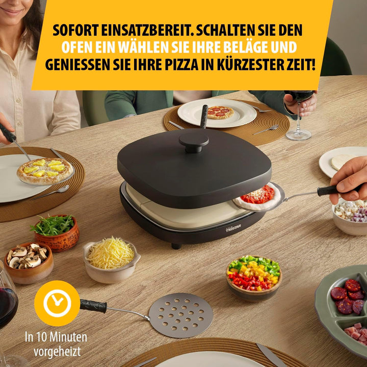 Tristar Pizza Family 4 Pizza Maker, 25x25 cm, 900 W, Für 4 Personen, PFAS-freie Keramikbeschichtung,