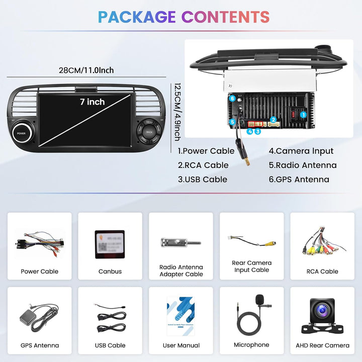 [2+64GB] Android 13 Autoradio, für FIAT 500 (2007-2015), Carplay AndriodAuto Wireless, Bildschirm To