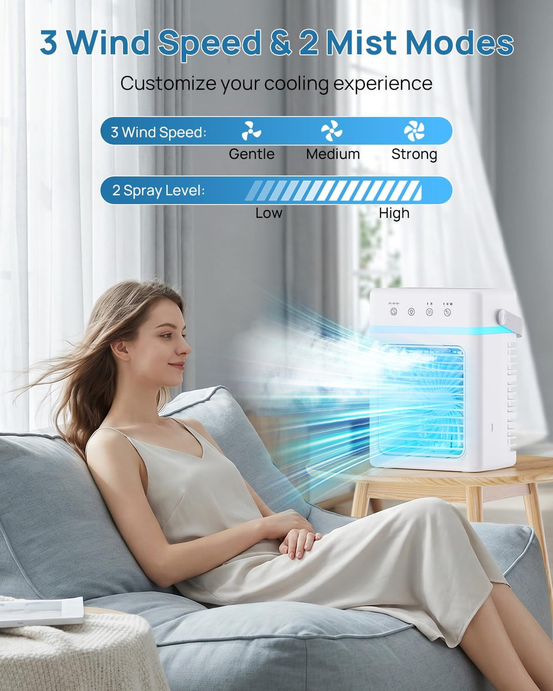 Mobiles Klimagerät Klein – Mini Mobile Klimaanlage 900ML Wassertank, 3 Betriebsmodi & 2 Geschwindigk