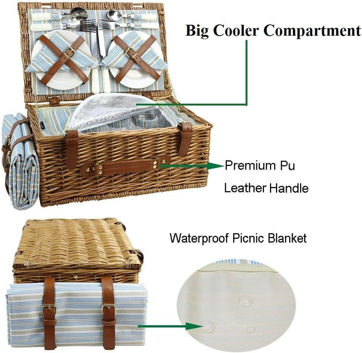 HappyPicnic Wicker Picknickkorb für 4 Personen, Willow Storage Hamper Service Geschenkset für Campin