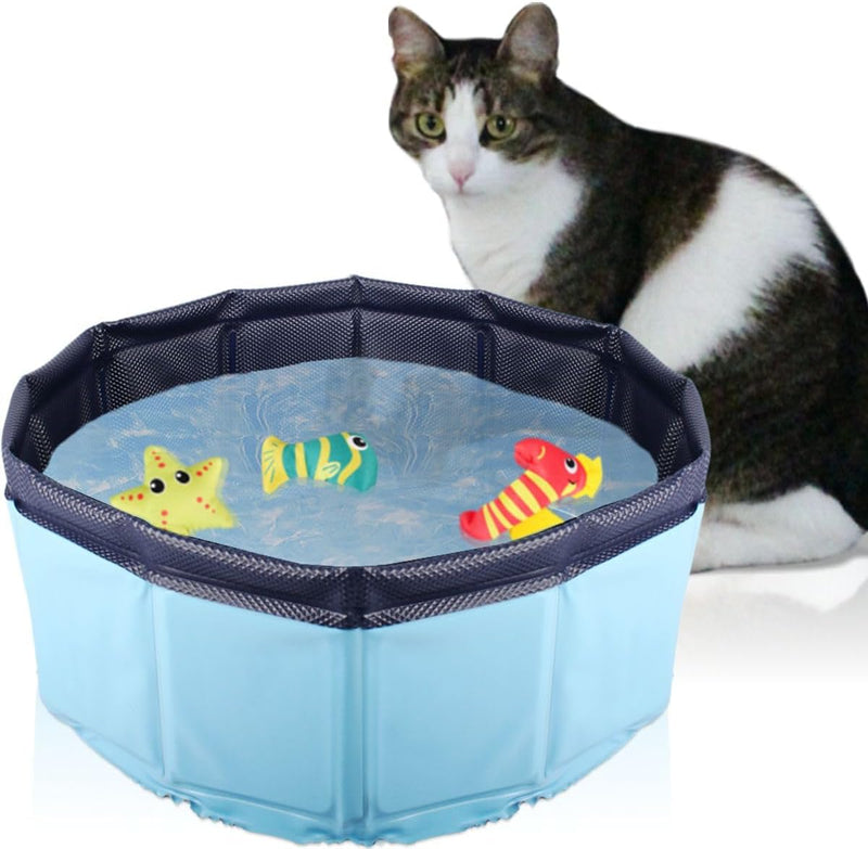 Faltbarer Katzen-Pool mit 3 Spielzeug Tierchen für Katzen 30 x 10 cm Katzenpool