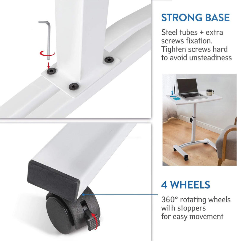 Tatkraft Cheer | 10345 | Laptoptisch rollbar, Arbeitstisch Mobil | Stahl, MDF Holz | Weiss, Schwarz