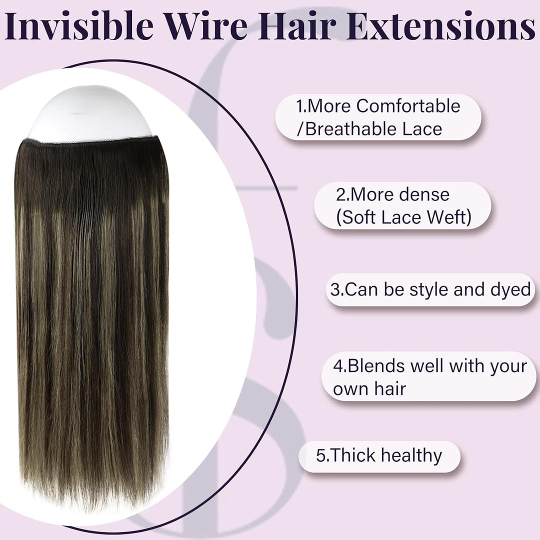 Fshine Secret Wire Extensions Echthaar mit Unsichtbarem Draht 40 cm 80 g Invisible Fish Line Extensi