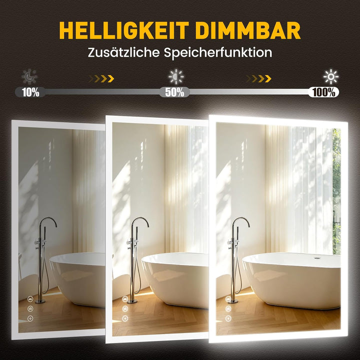 Dripex LED Badspiegel 80x60cm, Badezimmerspiegel mit Bluetooth und Steckdose 60L x 80B cm mit Steckd