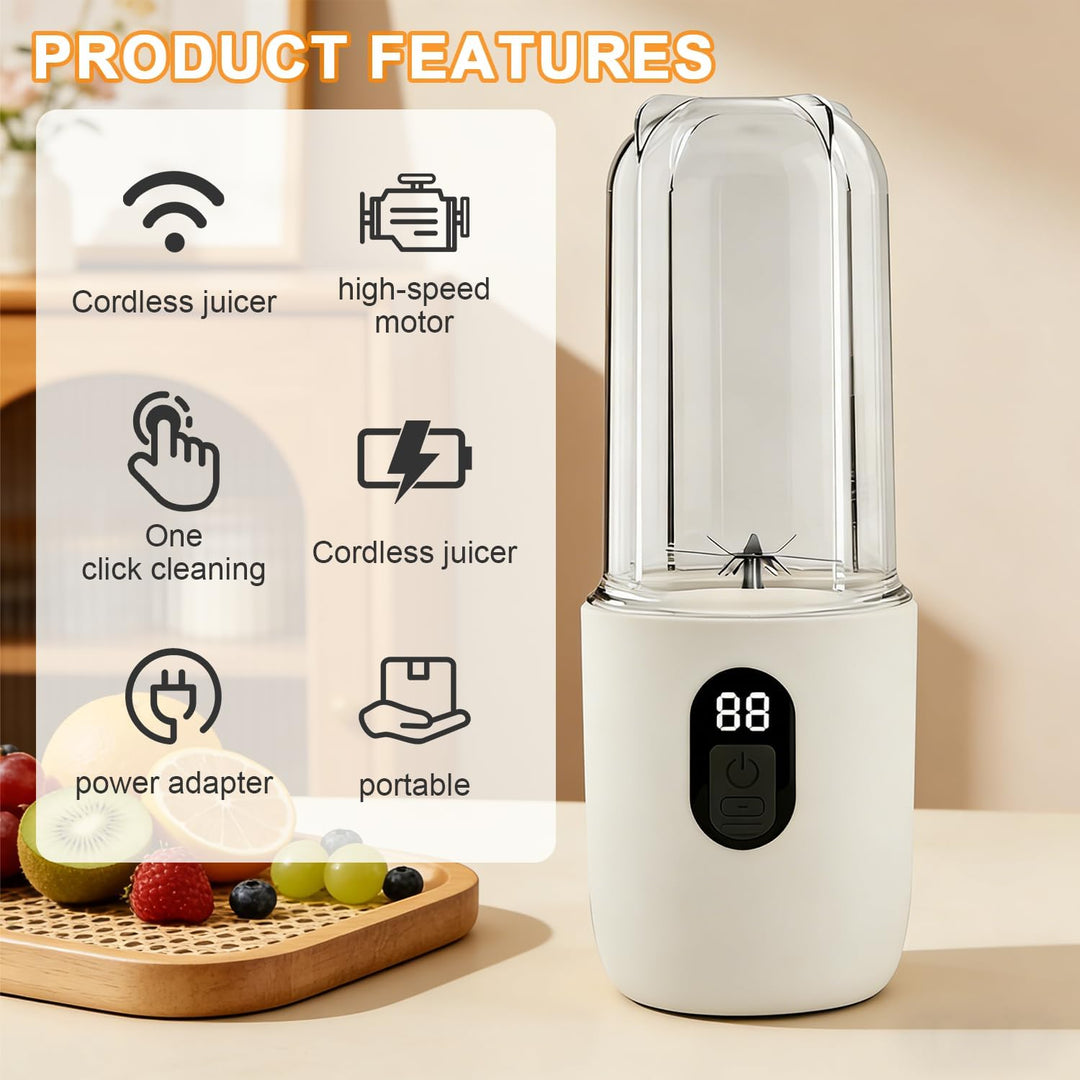 Tragbarer Mixer 500ML, Smoothie Maker to go mit Digitalanzeige & 16-Blatt Klingen Edelstahl, USB Auf