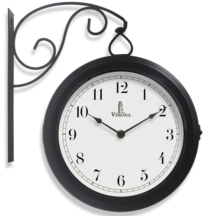 Doppelseitige Wanduhr aus Metall, 25,4 cm – dekorative doppelseitige Uhr für drinnen und draussen –