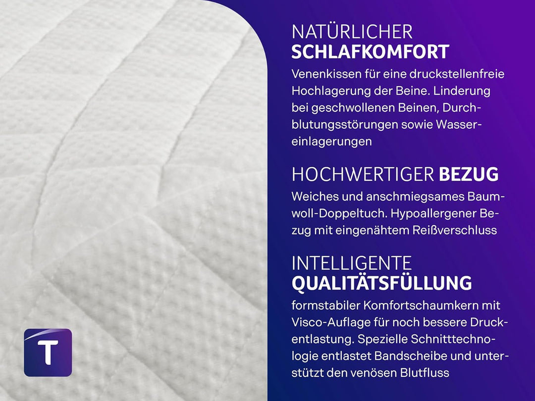 Traumnacht Exklusiv orthopädisches Venenkissen mit Visco-Auflage zur druckstellenfreie Hochlagerung,