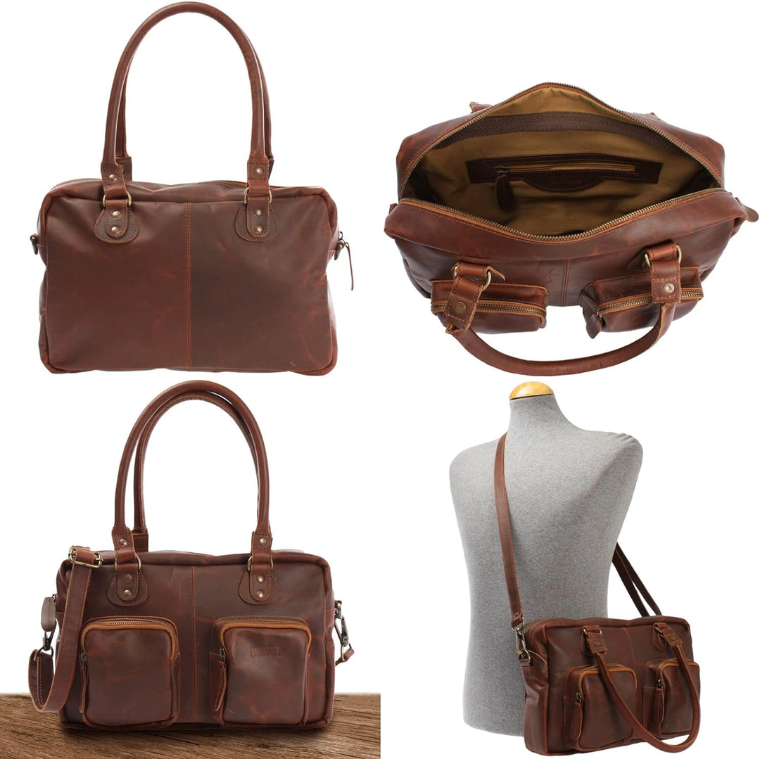 LECONI Schultertasche aus Rinds-Leder Henkeltasche Damentasche für Shopping, Arbeit und Freizeit Use