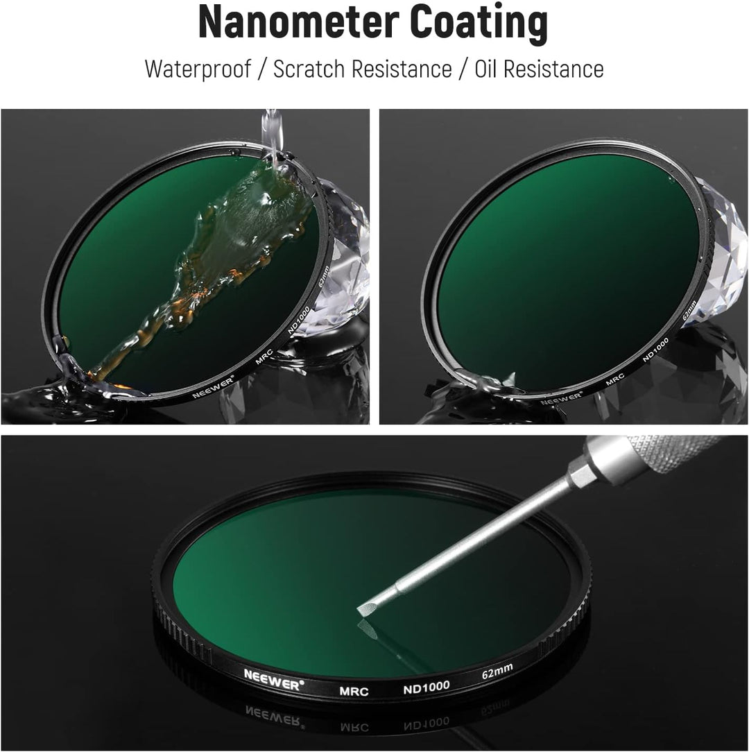 NEEWER 62mm Fester ND Filter Set ND1000 ND64 ND8 ND4 Neutraldichtefiltersatz doppelseitig 30 lagige