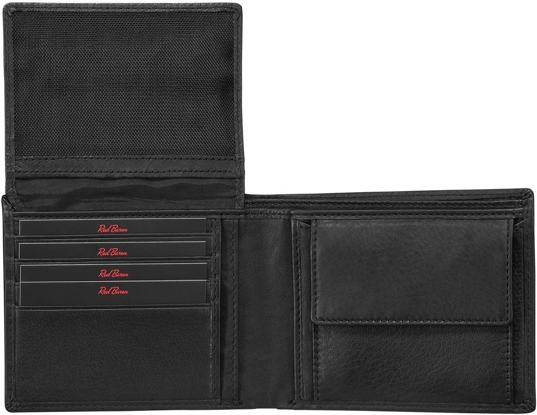 Red Baron Portemonnaie Geldbörse Herren Elegantes Design Schwarz matt - mit Fach für EIN Einkaufswag