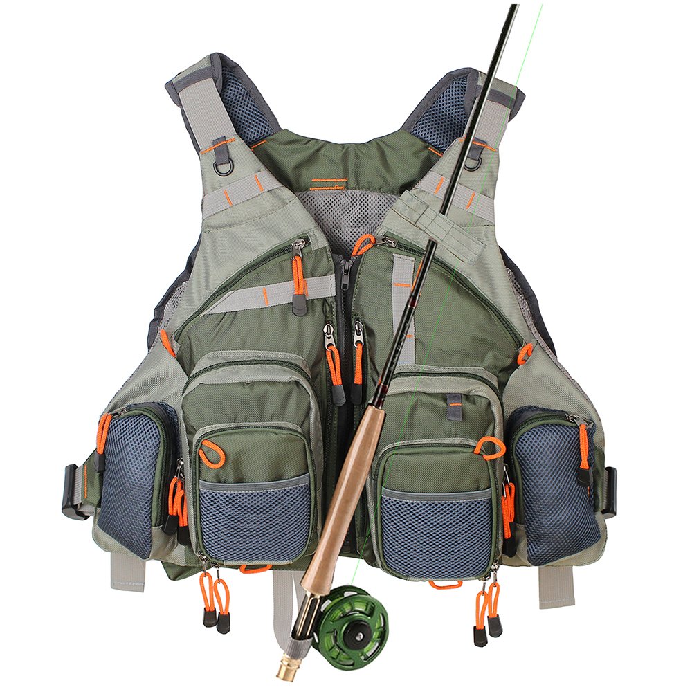 Kylebooker Fliegenfischen Weste Angelweste Einstellbare Grösse Maschen Multi-Taschen Jacke Einheitsg