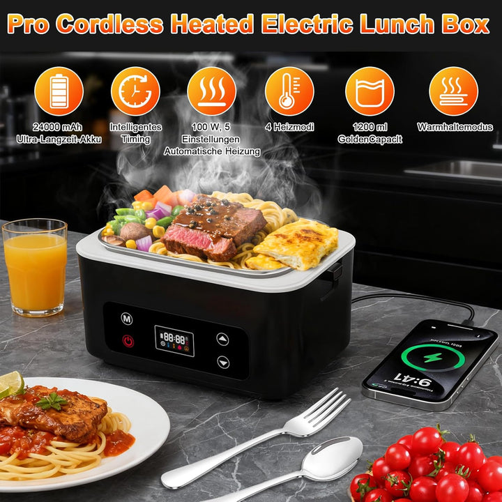 Elektrische lunchbox hermobehälter für Essen mit Akku – 24000 mAh,1,3 L beheizbare lunchbox,3D-Vollf