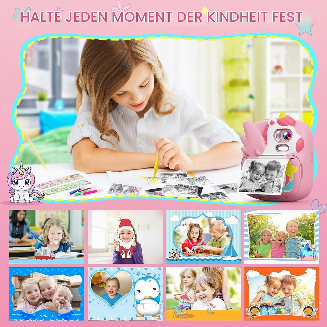CAMCLID Kinderkamera Sofortbildkamera, 2,4 Zoll Sofortbildkamera Kinder mit 32G TF Karte und Fotopap