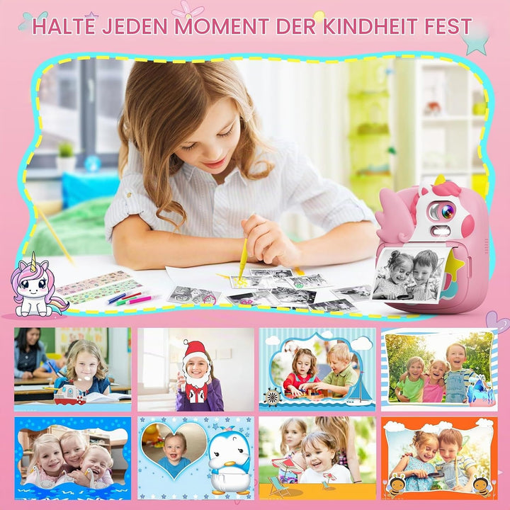 CAMCLID Kinderkamera Sofortbildkamera, 2,4 Zoll Sofortbildkamera Kinder mit 32G TF Karte und Fotopap