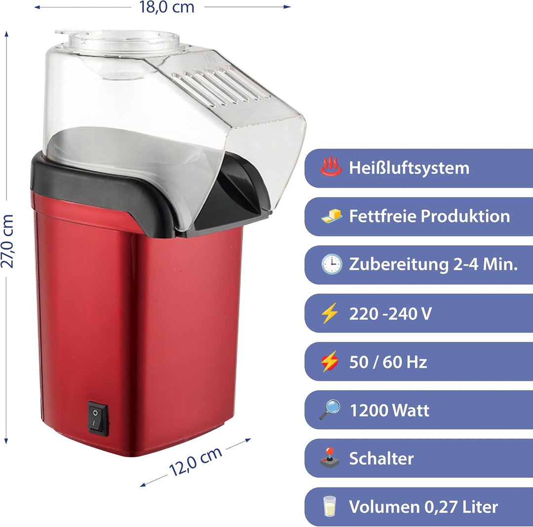 Popcornmaschine Popcorn Maker für Zuhause | leistungsstarke fettfreie schnelle Zubereitung mit Heiss