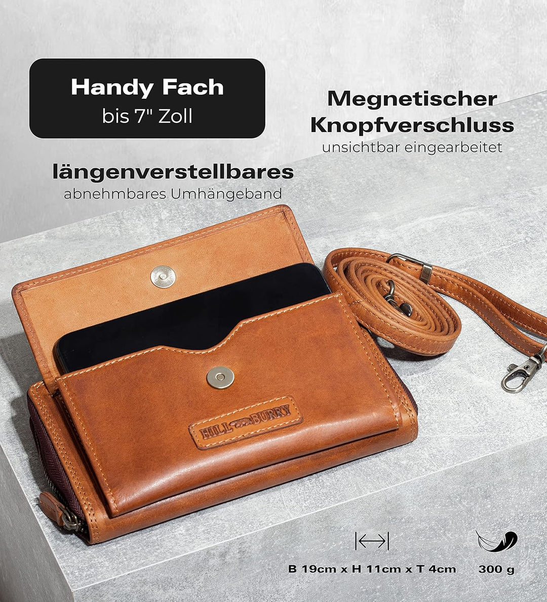 Hill Burry Leder Handy Portemonnaie Saira I Wallet | Umhängetasche | Handy-Geldbörse aus hochwertige