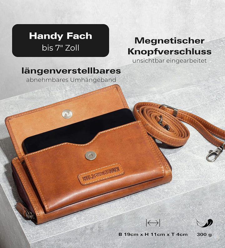 Hill Burry Leder Handy Portemonnaie Saira I Wallet | Umhängetasche | Handy-Geldbörse aus hochwertige