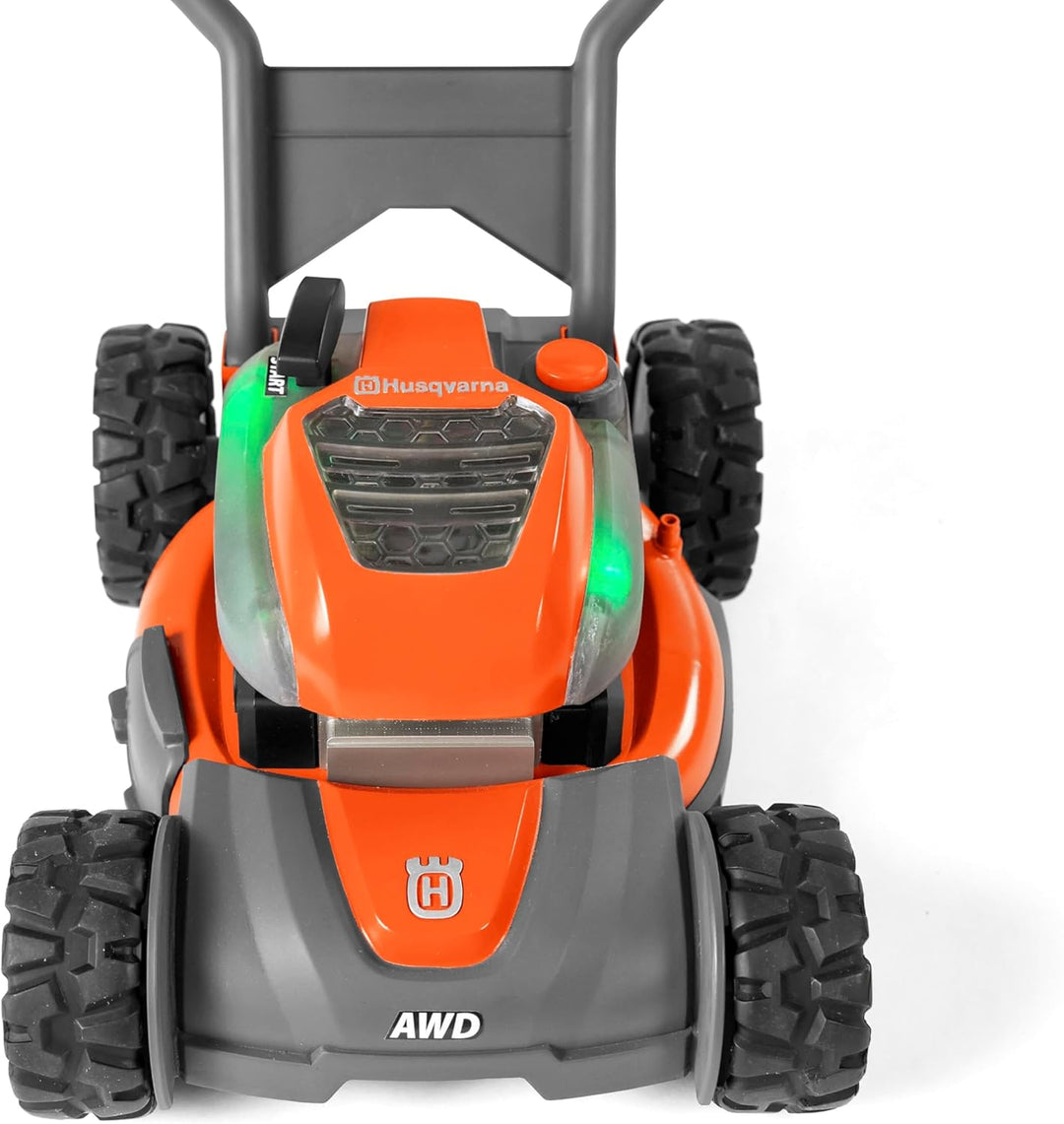 Husqvarna Spielzeug Rasenmäher – Kinder Rasenmäher mit Einschaltknopf, realistischen Motorgeräuschen