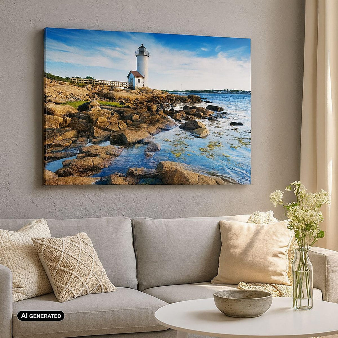 Bilder auf Leinwand Leuchtturm Ufer Wolke Landschaft Leinwandbild 70x50cm Wandbilder Dekoration Wohn