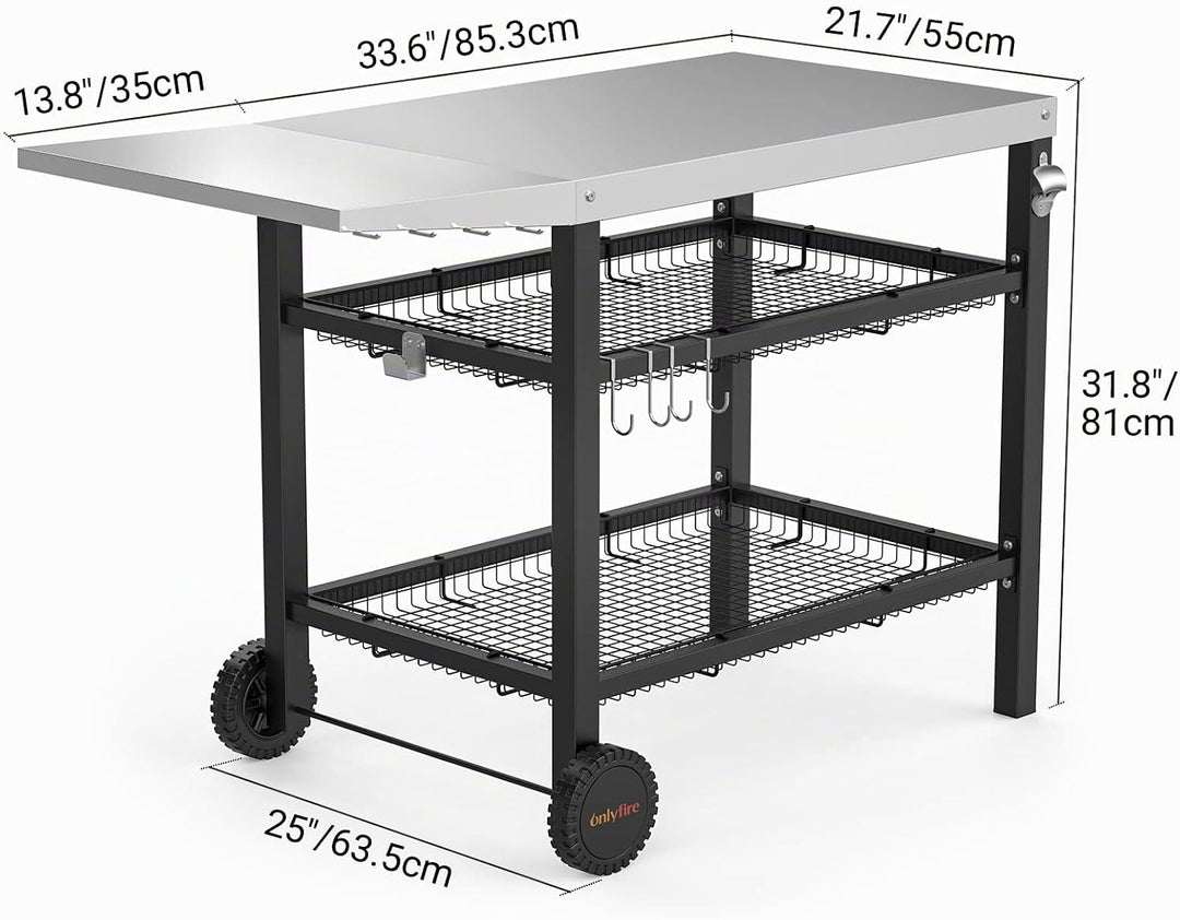 Onlyfire Grillwagen | Edelstahl Grilltisch mit grosser Arbeitsfläche und Beistelltisch, Grill Beiste