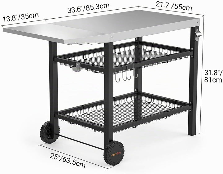 Onlyfire Grillwagen | Edelstahl Grilltisch mit grosser Arbeitsfläche und Beistelltisch, Grill Beiste