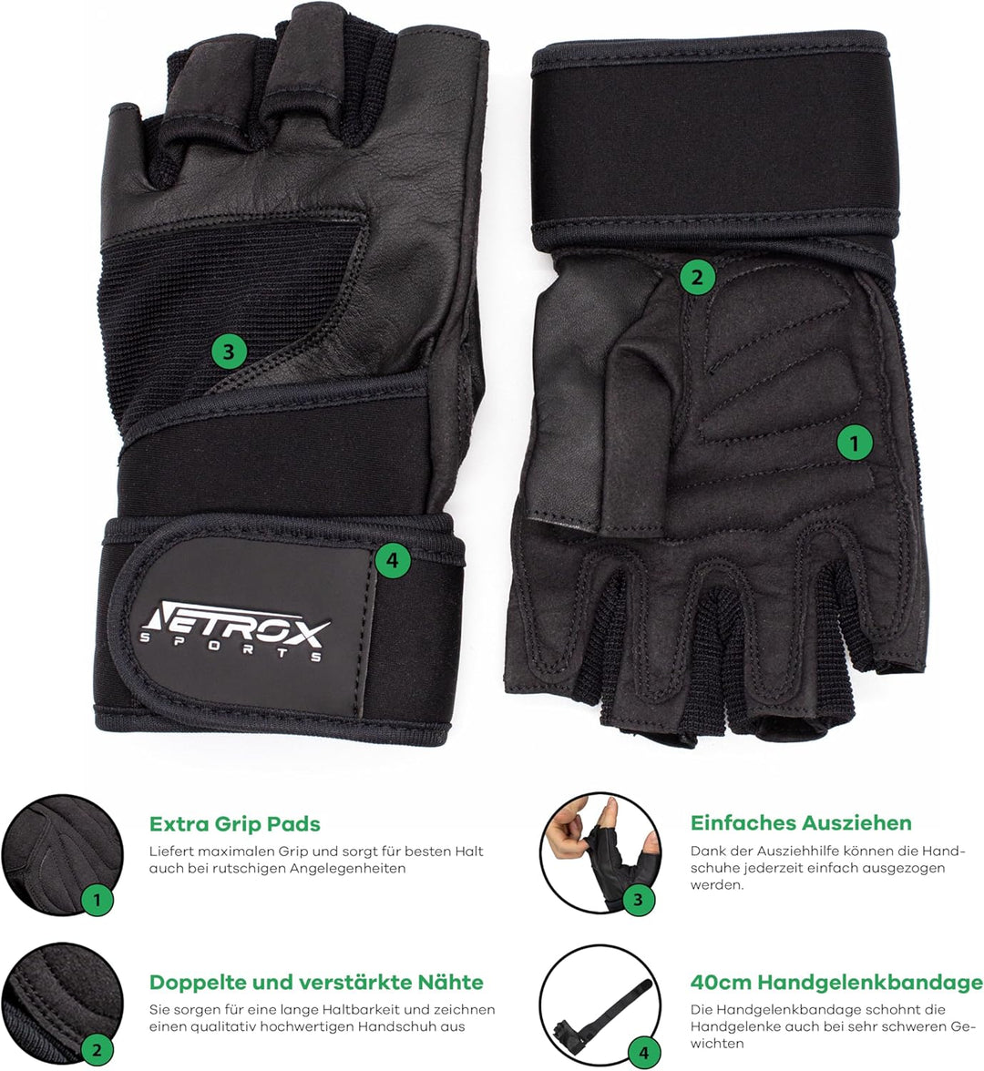 NetroxSports - Trainingshandschuhe mit Handgelenkbandage für Krafttraining Kraftsport - Fitness Hand