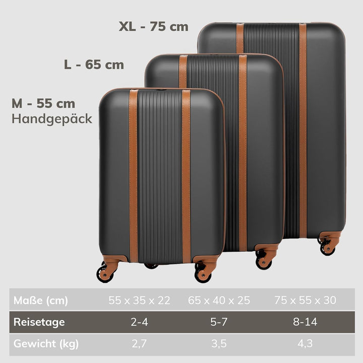 FERGÉ Kofferset 3 teilig Hartschale Milano Reisekoffer Trolley-Set (Handgepäck, L, XL) 3er Set Harts