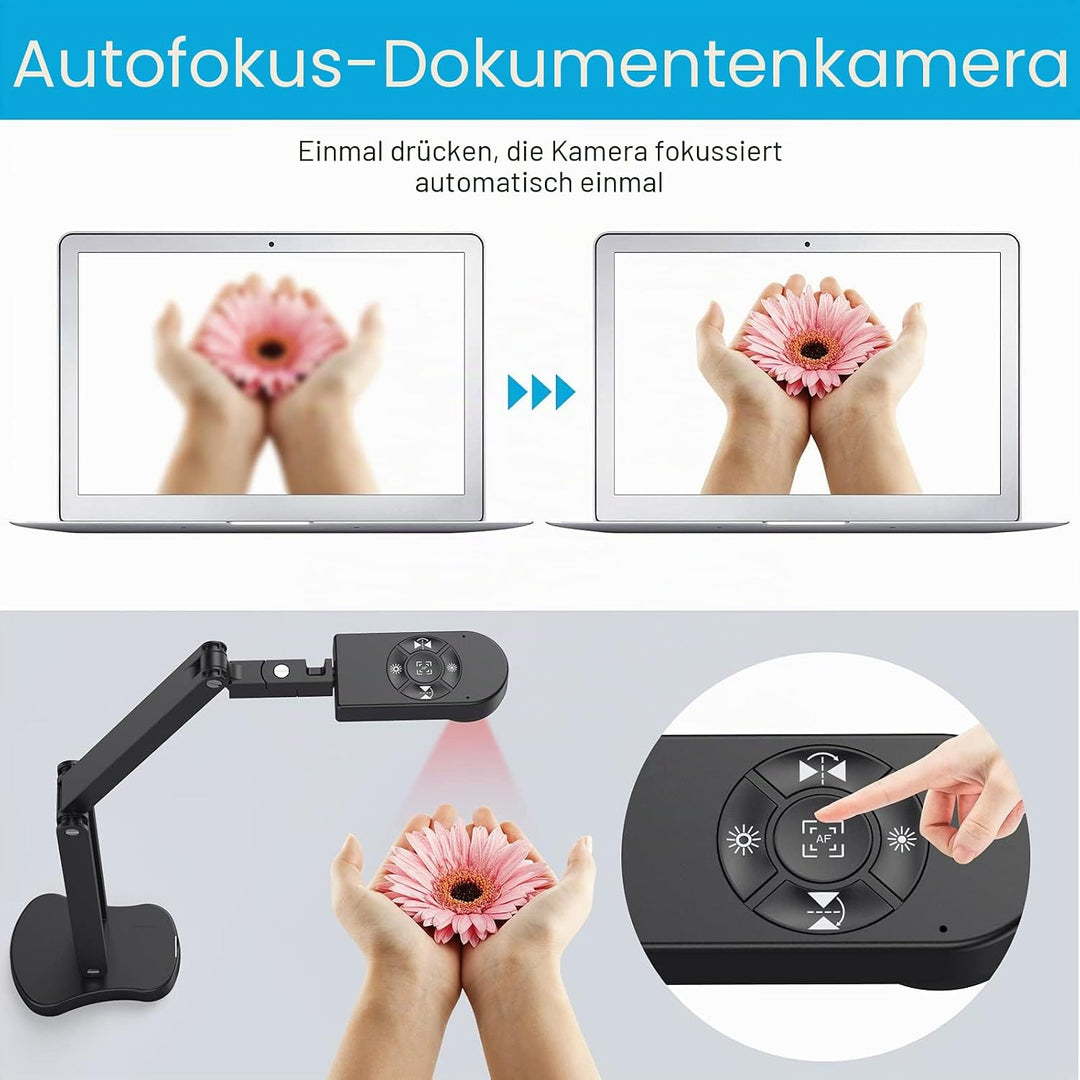 2448P USB Visualisierer, Dokumentenkamera für Unterricht und Klassenzimmer mit LED-Licht, links und