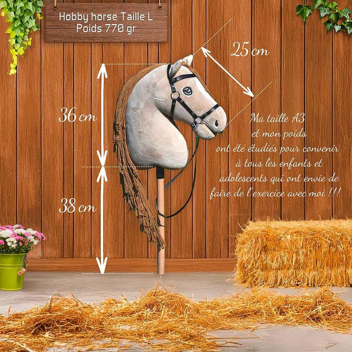 Hobby Horse Beige A3, Pferd, komplett mit Netz, Gebiss, Zügel, Halfter und blauer Insektenmütze, Pfe