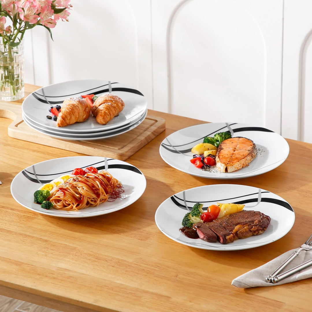 VEWEET Fiona Porzellan Rund Teller, Essteller Set 6 Personen, Durchmesser 27,4 cm, Geschirr für Mikr