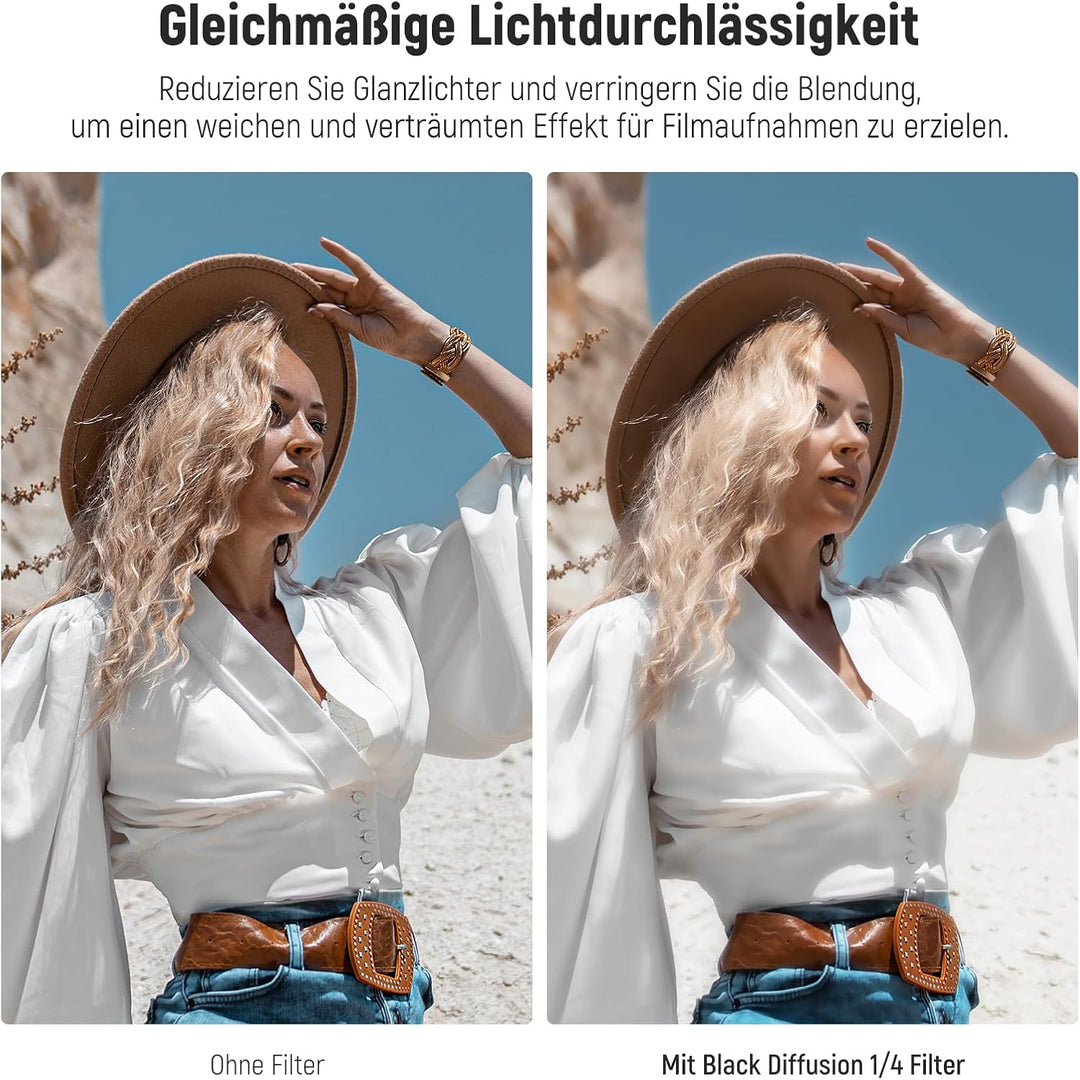 NEEWER 46mm Black Diffusion 1/4 Filter, Traumhafter weicher filmischer Kamera Objektiv Effektfilter