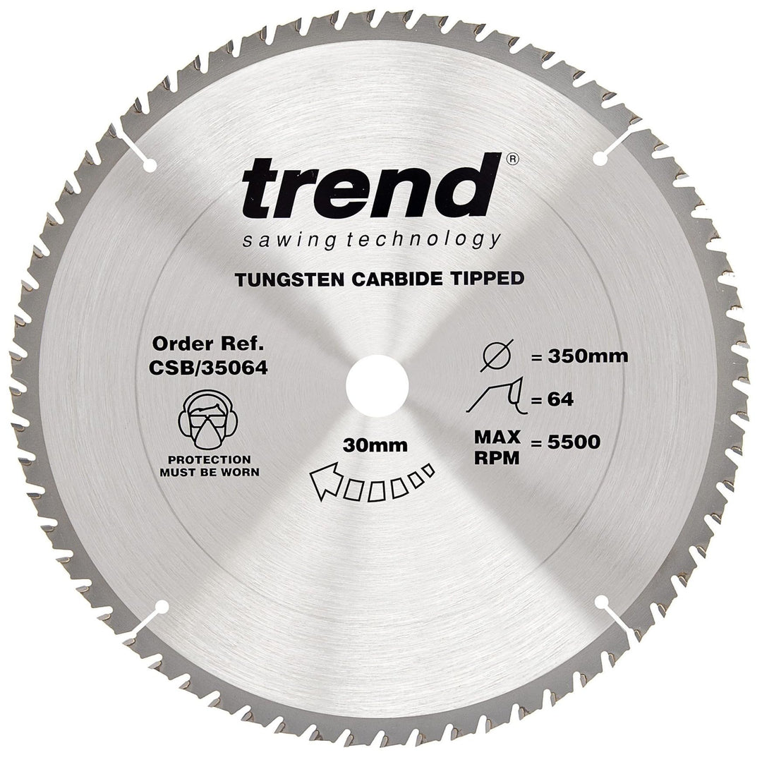 Trend CraftPro Sägeblatt, 350mm Durchmesser x 64 Zähne x 30mm, Hartmetallbestückt, CSB/35064