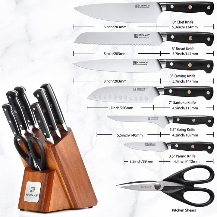 KEEMAKE Messerblocksets 8-tlg, messerblock mit messer, Messerset aus hochwertigem Edelstahl, Kochmes