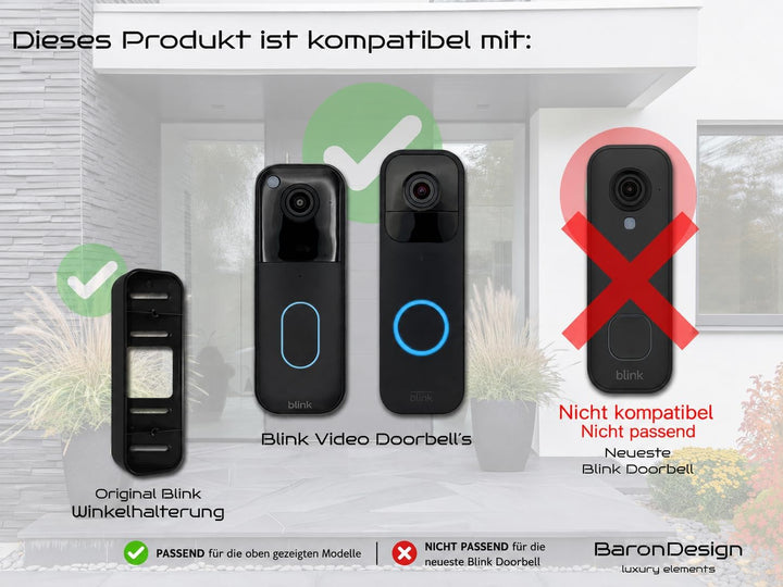 Baron Design | Edelstahl Blende ohne Bohren | Zubehör für Blink Doorbell | Halterung, Schild, Befest