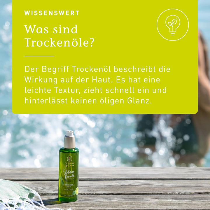 PRIMAVERA Lebensfreude Trockenöl 100 ml – Naturkosmetik – Limette, Ingwer Duft – schnell einziehend,