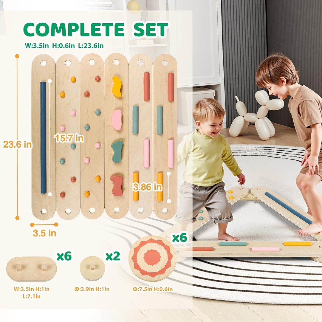 Holz Schwebebalken mit Balanciersteinen Kinder Montessori Balance Board Kleinkind Sensorik Matten Mo