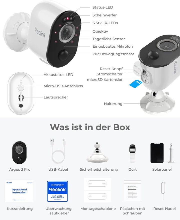 Reolink 2K 3MP Solar Überwachungskamera Aussen Akku, Kabellose WLAN Kamera Outdoor mit Spotlight, Fa