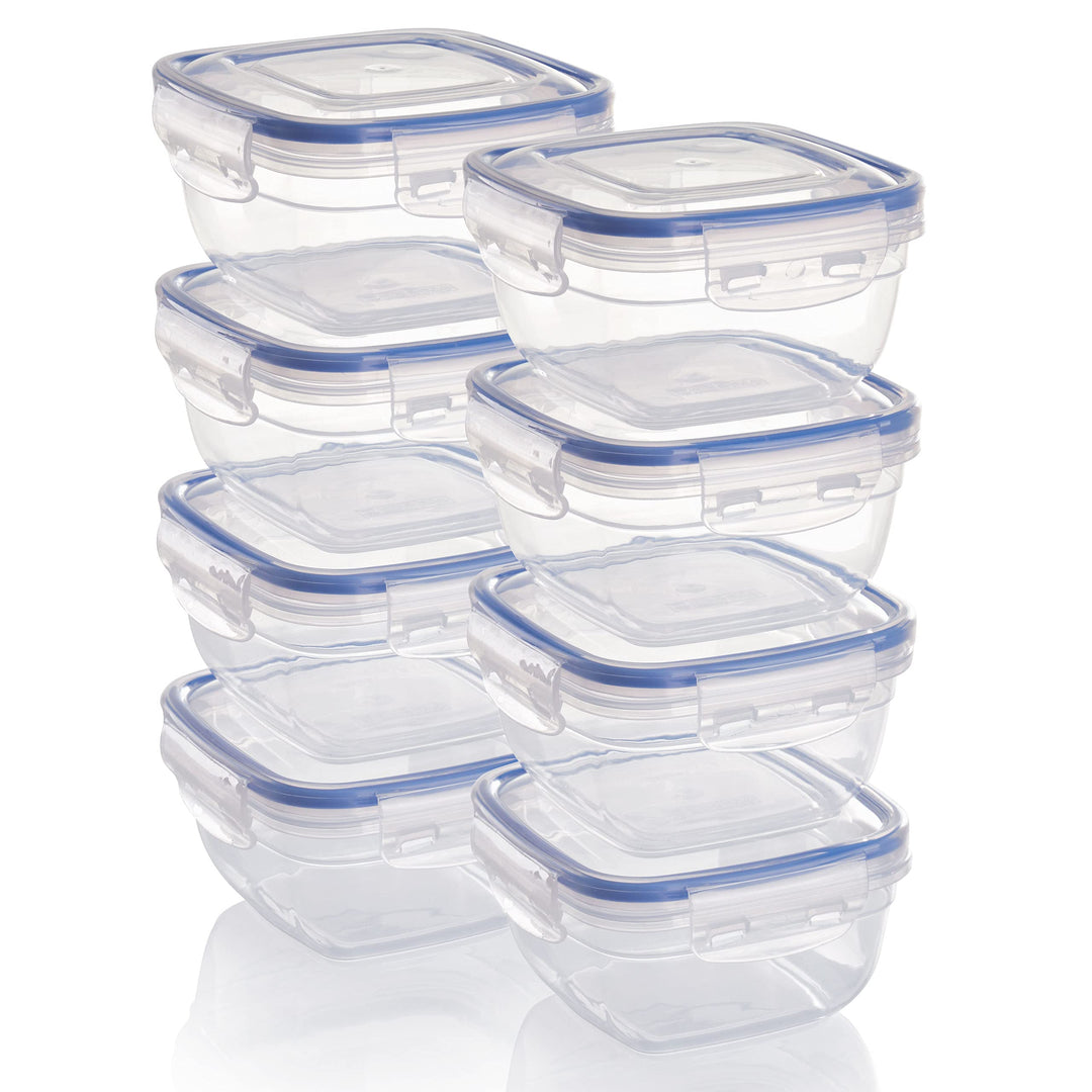 Grizzly Kunststoff Frischhaltedosen Set, 8x Vorratsdosen mit Deckel, quadratisch, stapelbar, bruch-,