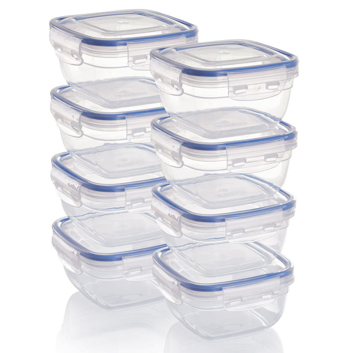 Grizzly Kunststoff Frischhaltedosen Set, 8x Vorratsdosen mit Deckel, quadratisch, stapelbar, bruch-,