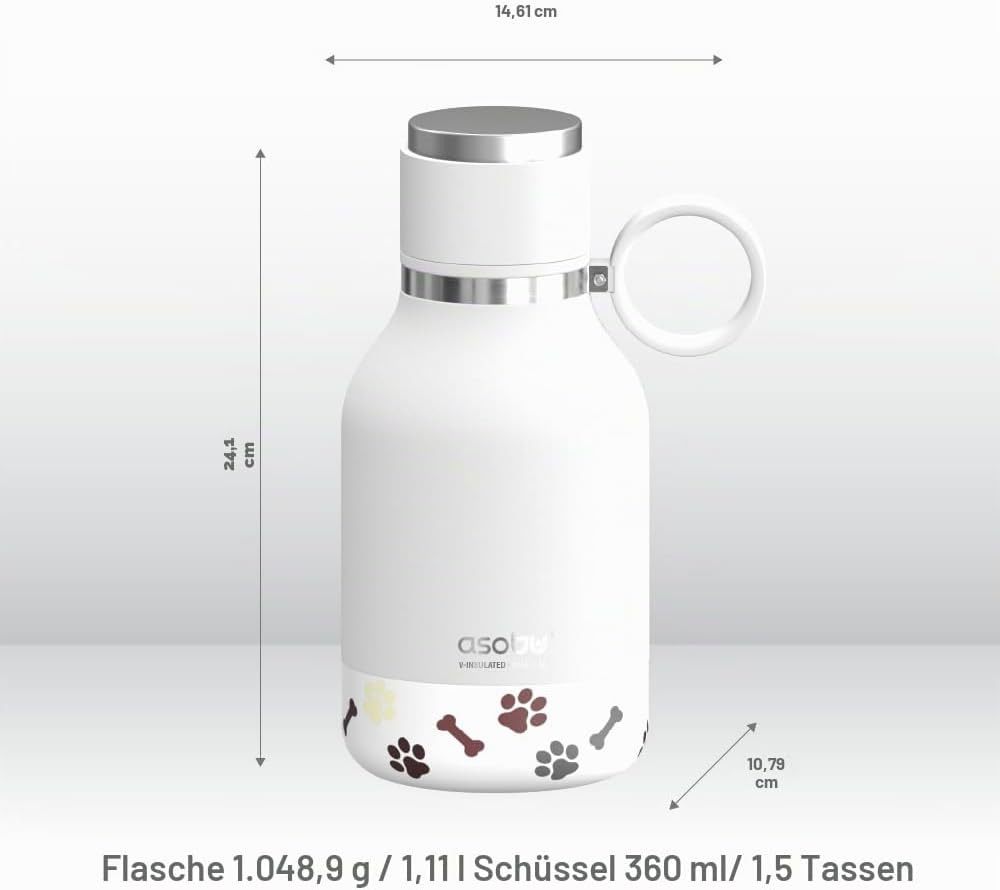 Asobu - Dog Bowl - Edelstahlflasche mit Hundenapf 1 Liter Weiss White 34 oz, White 34 oz