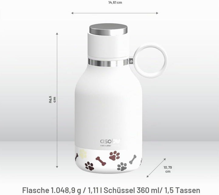 Asobu - Dog Bowl - Edelstahlflasche mit Hundenapf 1 Liter Weiss White 34 oz, White 34 oz