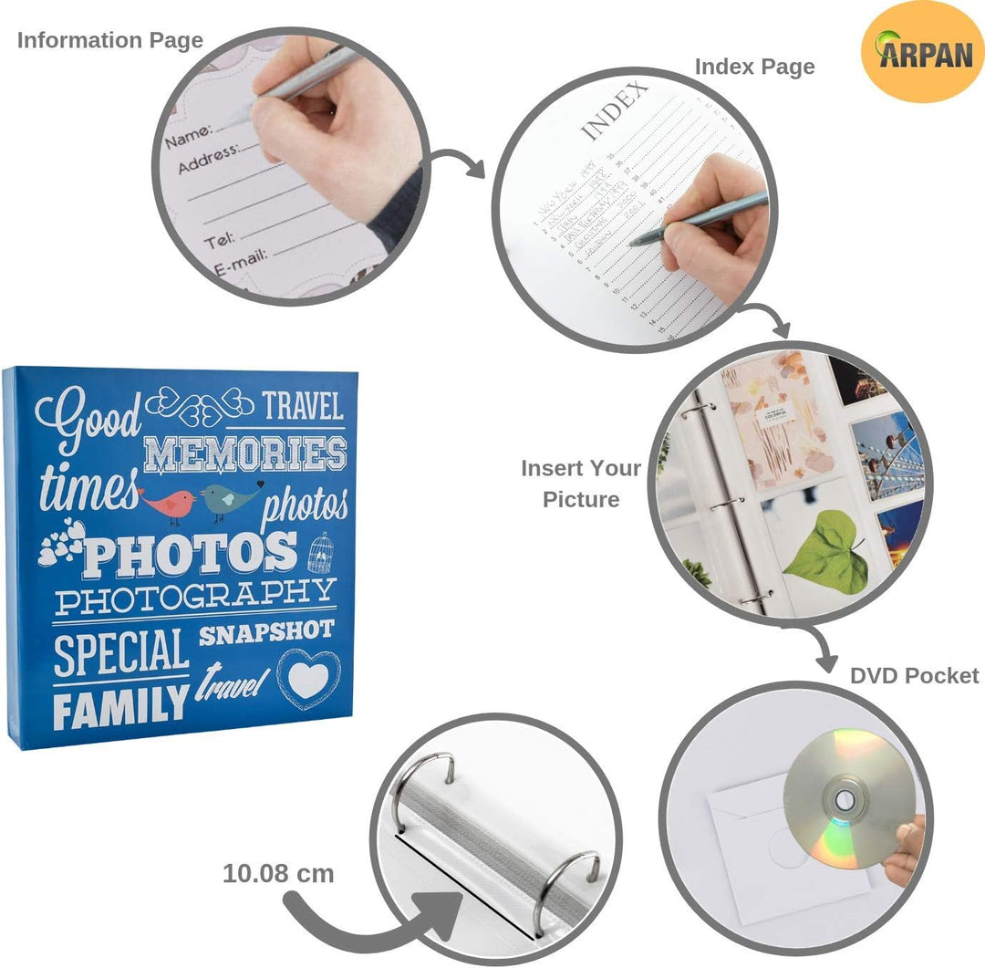Arpan Ringbuch-Fotoalbum für 500 Fotos à 10 x 15 cm, Blau Einzelbett, Einzelbett