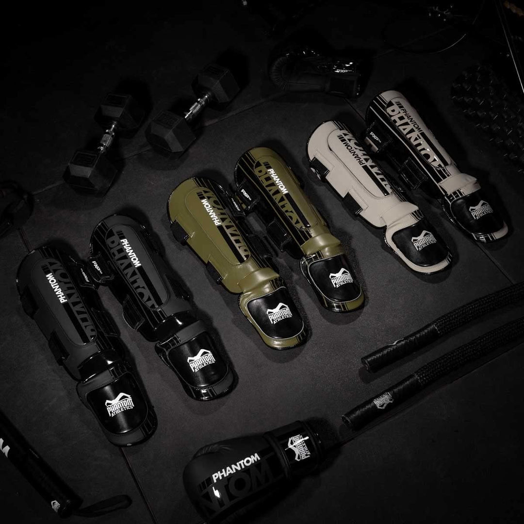 Phantom Schienbeinschoner mit Spannschutz, Kampfsport, MMA, Kickboxen, Muay Thai APEX Hybrid - Army
