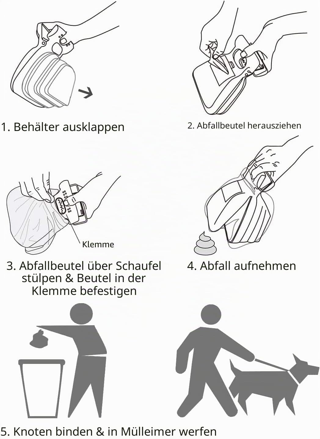 DOGOPAL Hundekotgreifer mit Beutel für Unterwegs - Tragbare Hundekotschaufel mit Erweiterbarem Fach
