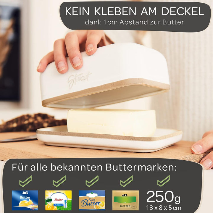 Steinzeit Design Butterdose - Butterdose Keramik für alle gängigen Butter (250gr) - Butterglocke und