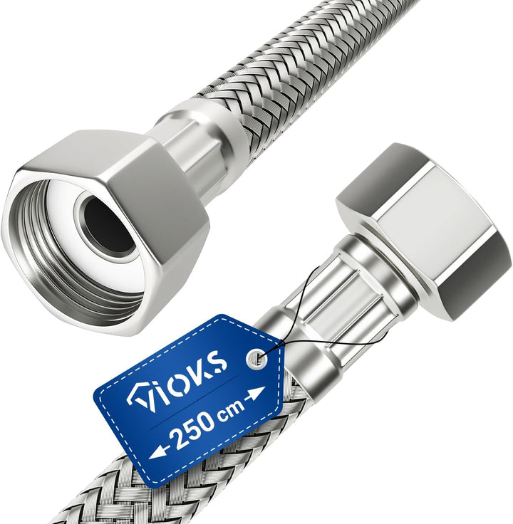 VIOKS Panzerschlauch 250 cm Flexschlauch 1/2" (19,3mm) ÜM x 1/2" ÜM Trinkwasserschlauch Flexibler Sc