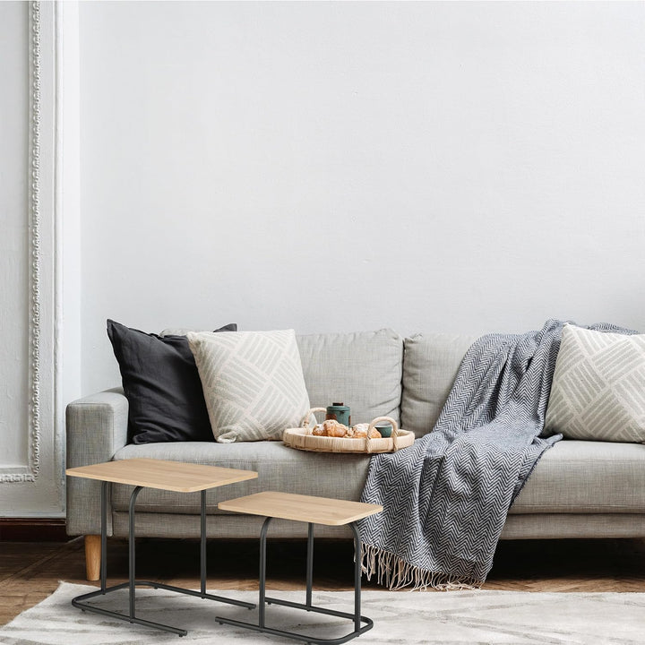 Relaxdays Satztisch, 2er Set, Holzoptik, Metall, eckiger Beistelltisch, Wohnzimmer, Flur, Couchtisch