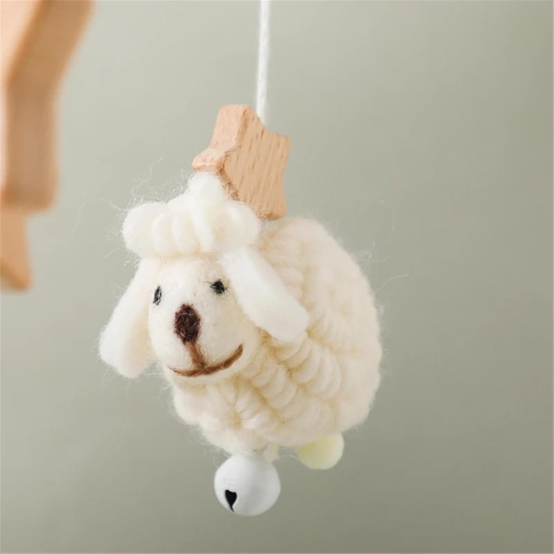 Tiere Mobile Baby Windspiele, Stern Mond Lamm Mobile Baby Holz mit Filzbällen, Mobile Baby Mädchen B