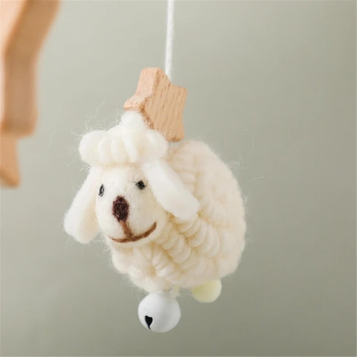 Tiere Mobile Baby Windspiele, Stern Mond Lamm Mobile Baby Holz mit Filzbällen, Mobile Baby Mädchen B